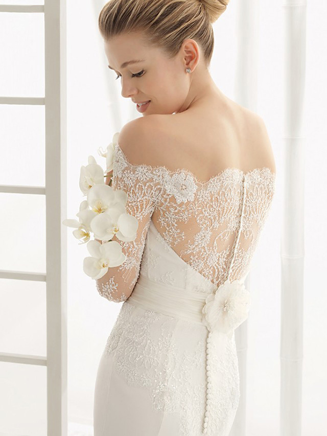 Mermaid Long Sleeves Tulle Wedding Gown With Chapel Train 4