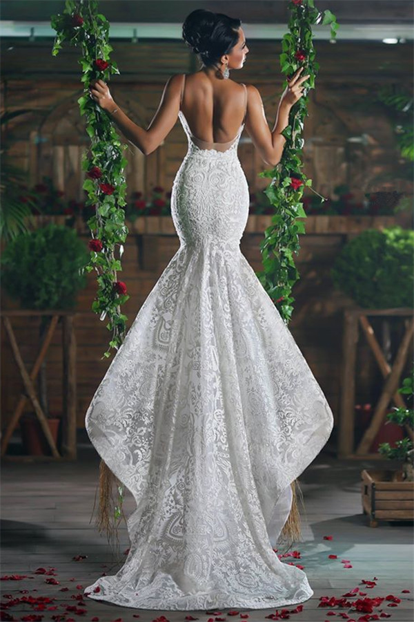 Mermaid V-neck Sleeveless Court Train Wedding Gown With Lace 2