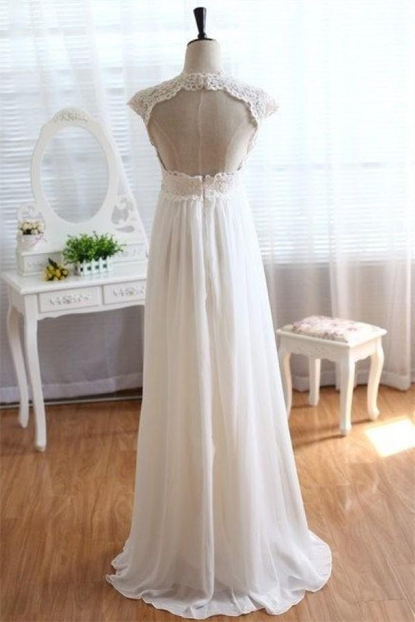 A-line Sleeveless Sweep / Brush Train 100D Chiffon Wedding Gown With Lace 2