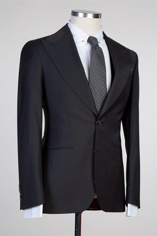 Black Single Breasted Slim Fit Formal Men Suit with Peaked Lapel 2