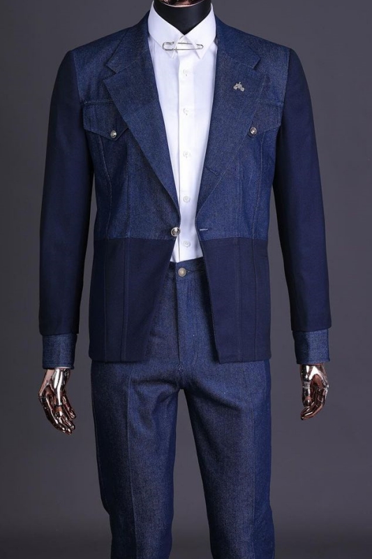 Dark Blue Two Pieces Men Suit for Prom with Notched Lapel 1