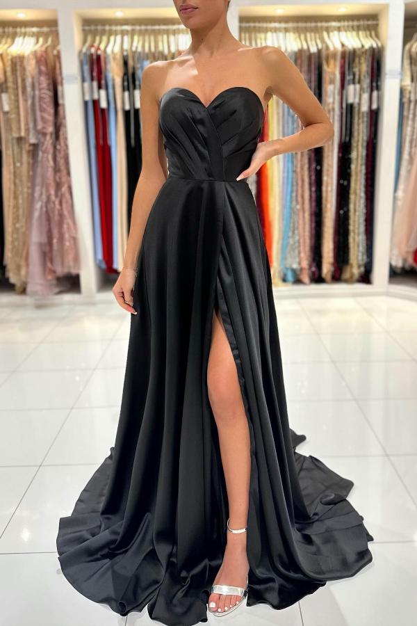Column Strapless Sleeveless Floor-length Stretch Satin Formal Dress With Ruffles 2