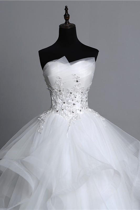 A-line Strapless Floor-length Tulle Bridal Gown With Appliques 5