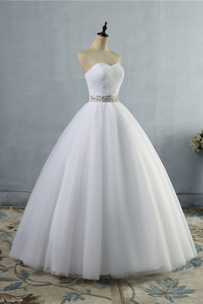 A-line Sweetheart Neck Sleeveless Floor-length Tulle Bridal Dress 3