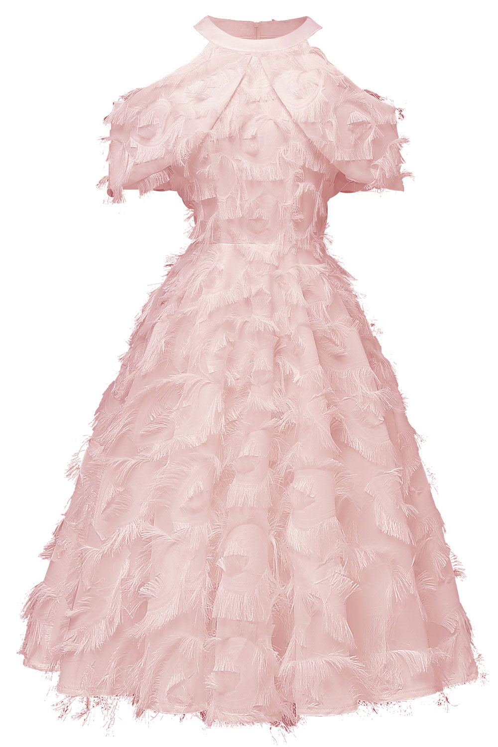 A-line Halter-neck Knee-length Party Dress With Feathers 4