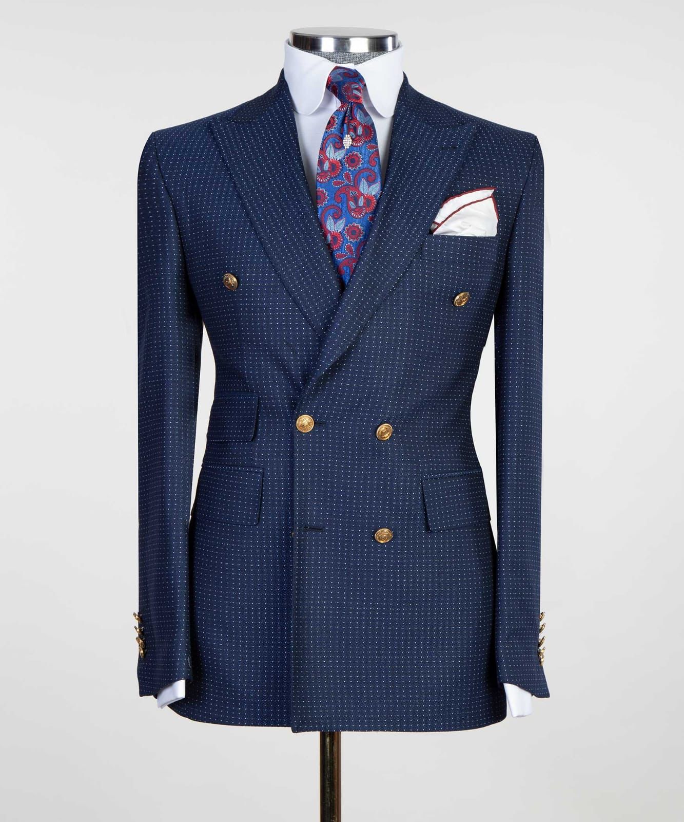 Navy Double Breasted Peaked Lapel Men Suit 4