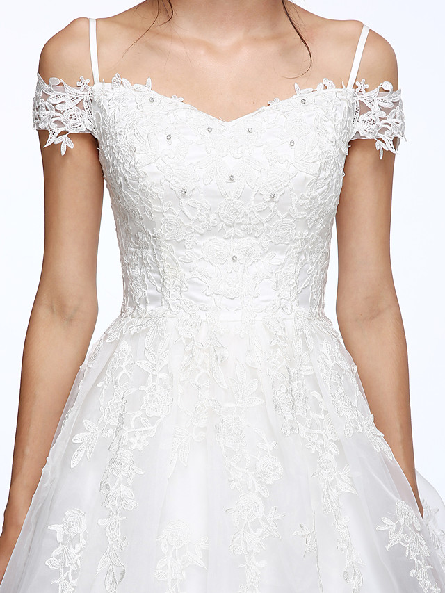 Ball Gown Short Sleeves Court Train Organza Wedding Gown With Lace 9