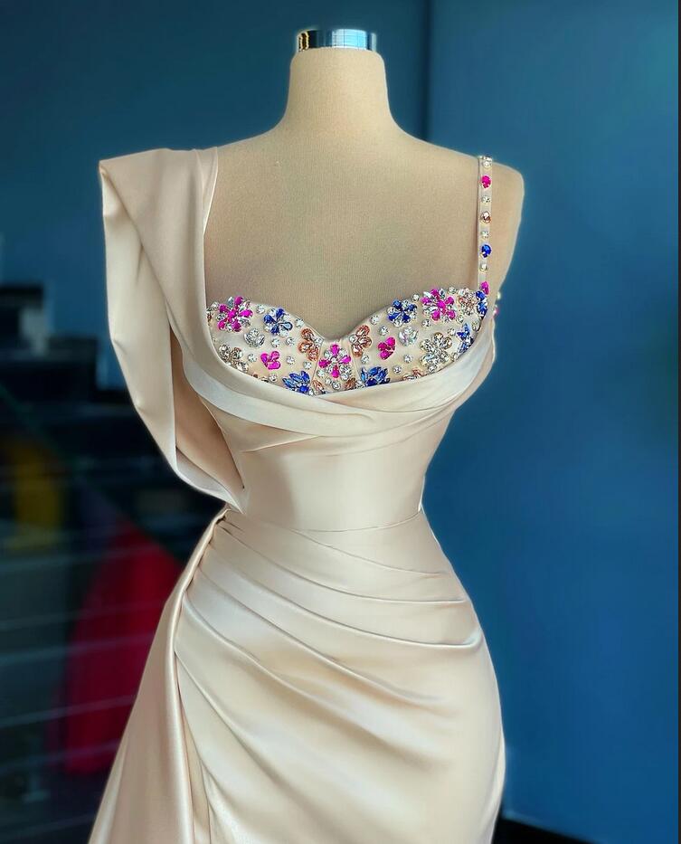 Mermaid Spaghetti Straps Sleeveless Floor-length Satin Homecoming Dress With Beading 2