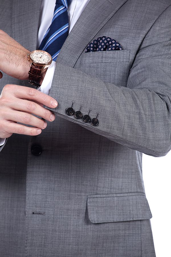 Grey Slim Fit Wool Blend Men's Suit with Notch Lapel and Two Flap Pockets 5