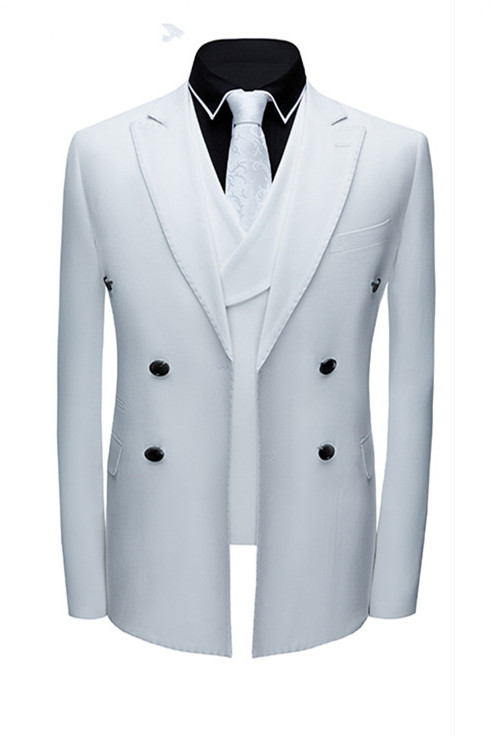 White Single Breasted Prom Suit with Peak Lapel 2