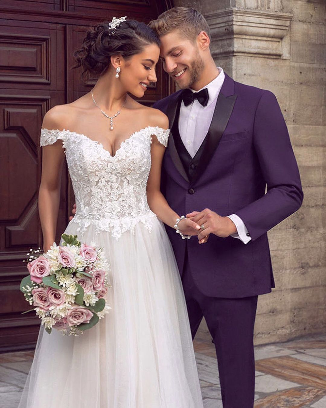 A-line Off-the-shoulder Sleeveless Court Train Tulle Wedding Gown With Pearls 4