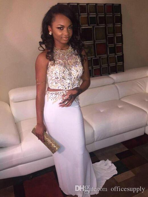 Column High Neck Sleeveless Sweep / Brush Train Homecoming Dress With Beading 2