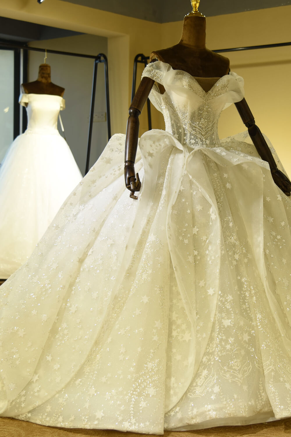 Ball Gown V-neck Cap Sleeves Cathedral Train Lace Bridal Gown With Lace 2
