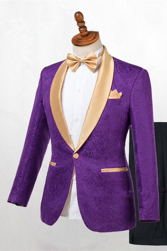 Purple One Button Wedding Suit 1