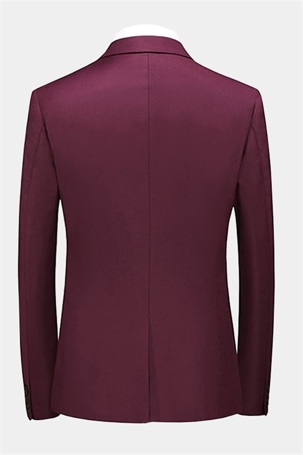 Burgundy Single Breasted Prom Suit with Peak Lapel 2