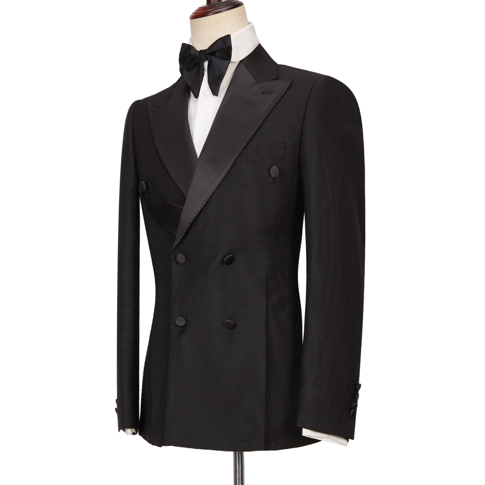 Black Double Breasted Peaked Lapel Best Fitted Men Suit 5