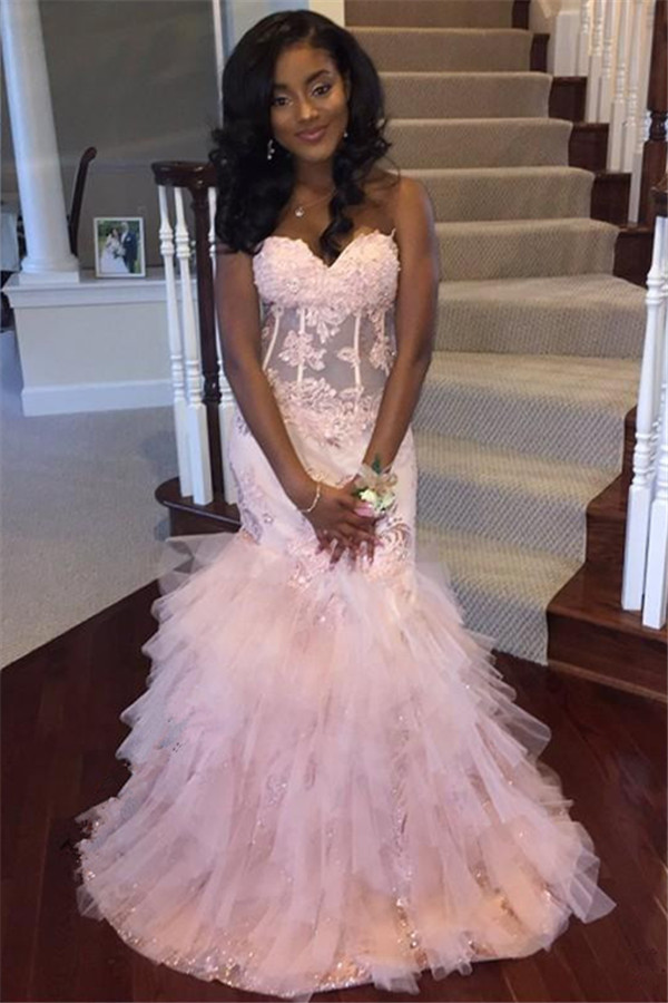 Column Sweetheart Neck Sleeveless Sweep / Brush Train Tulle Evening Gown With Appliques 2