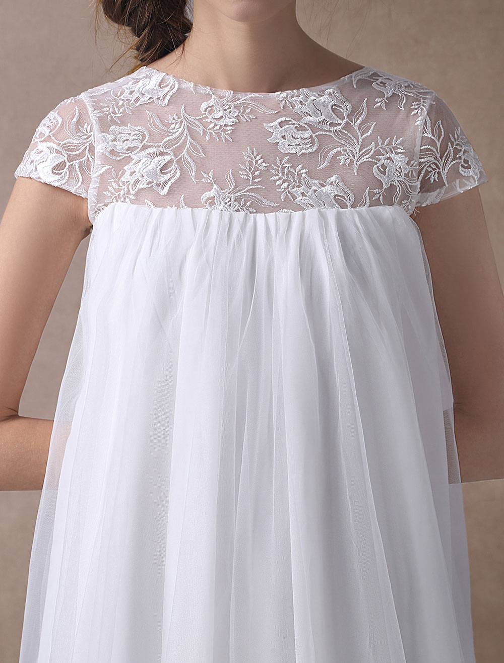 A-line Short Sleeves Mini Lace Bridal Attire With Lace 9