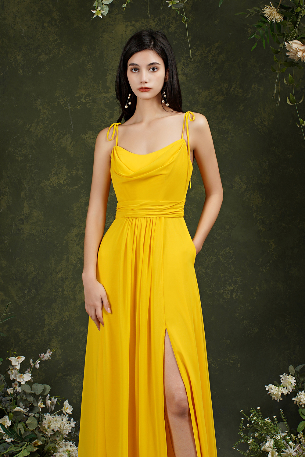 A-line Strapless Spaghetti Straps Sleeveless Floor-length 100D Chiffon Bridesmaid Dress With Ruffles 7