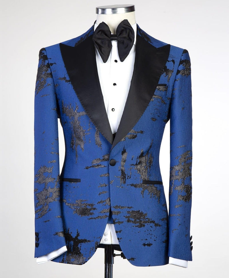 Royal Blue Patterns Peaked Lapel Bespoke Men Suit 3