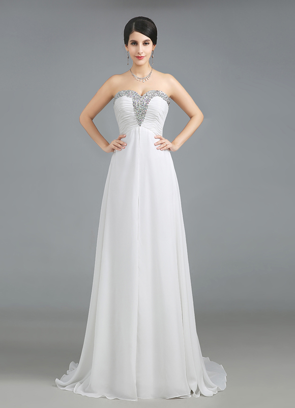 A-line Sweetheart Neck Sleeveless Floor-length 100D Chiffon Evening Gown With Beading 4