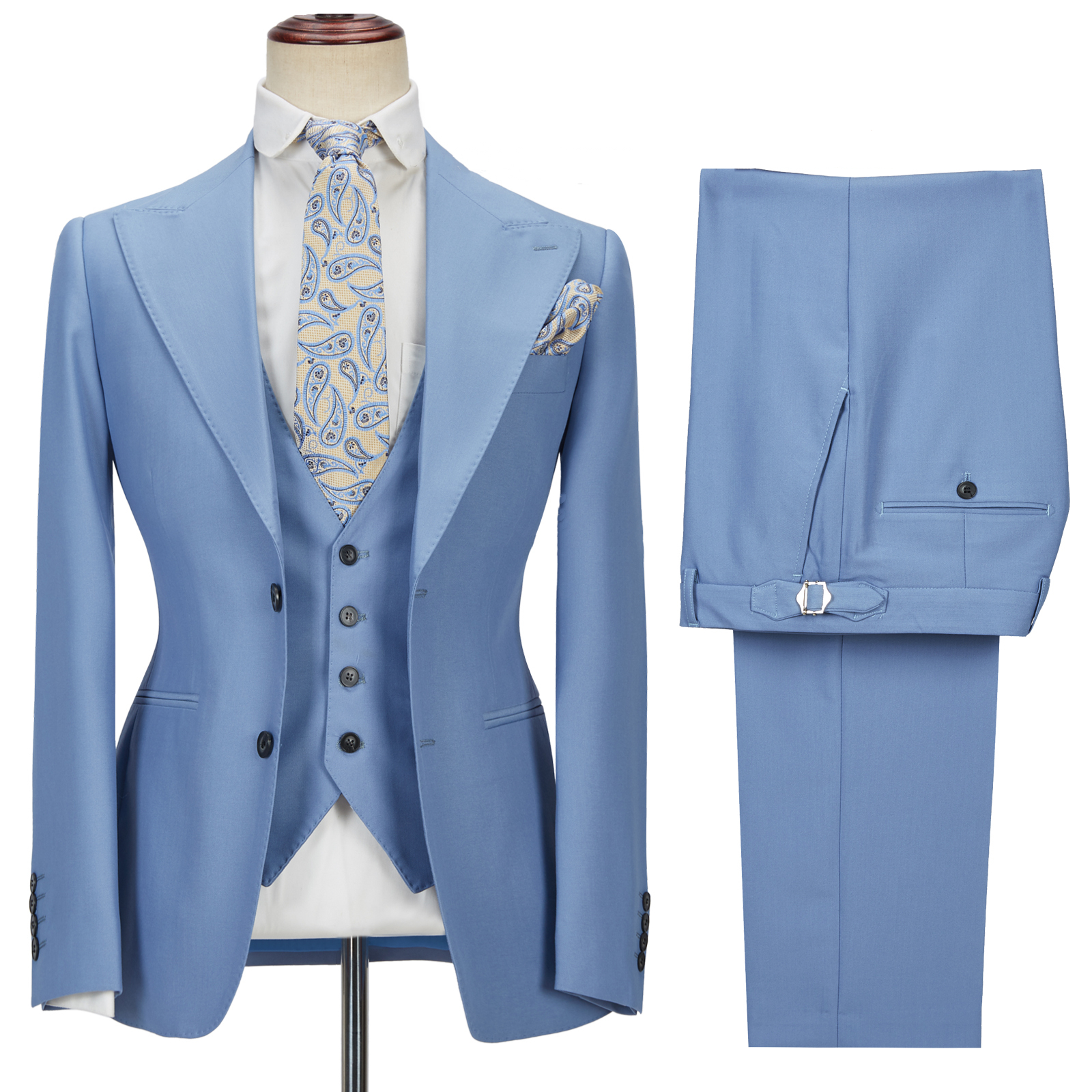 Blue 3 Piece Men's Formal Suit with Peak Lapel 5