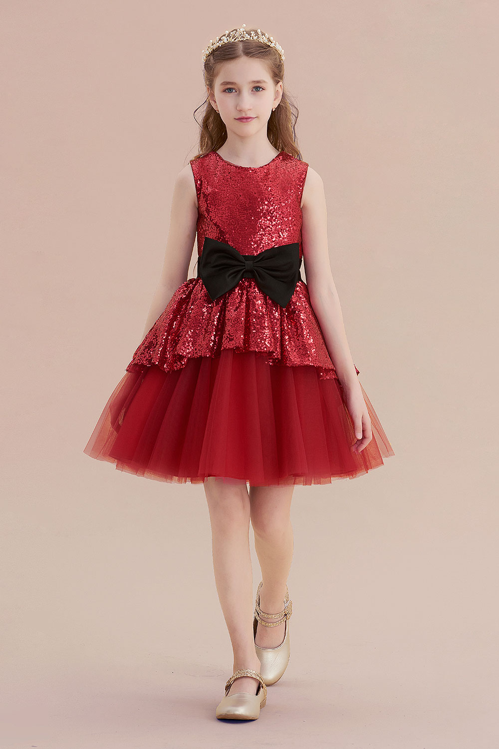 A-line Jewel Neck Sleeveless Knee-length Tulle Flower Girl Dress With Bow 3