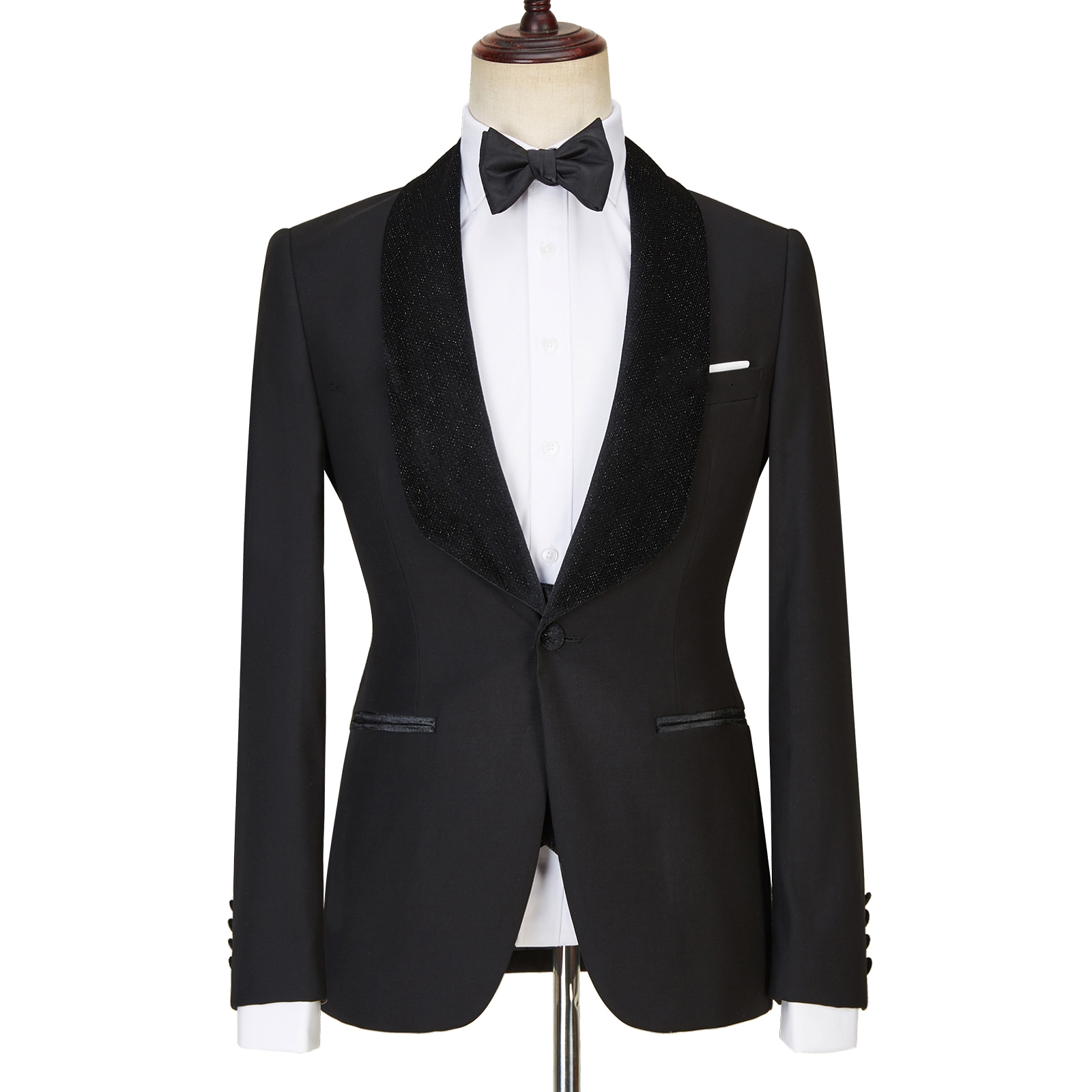 Black Sparkle Shawl Lapel Men Wedding Suit 5