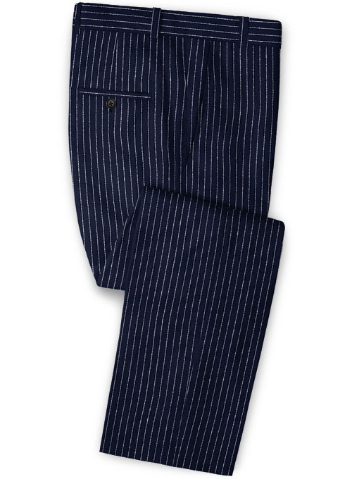 Dark Blue Striped Men Suits 3
