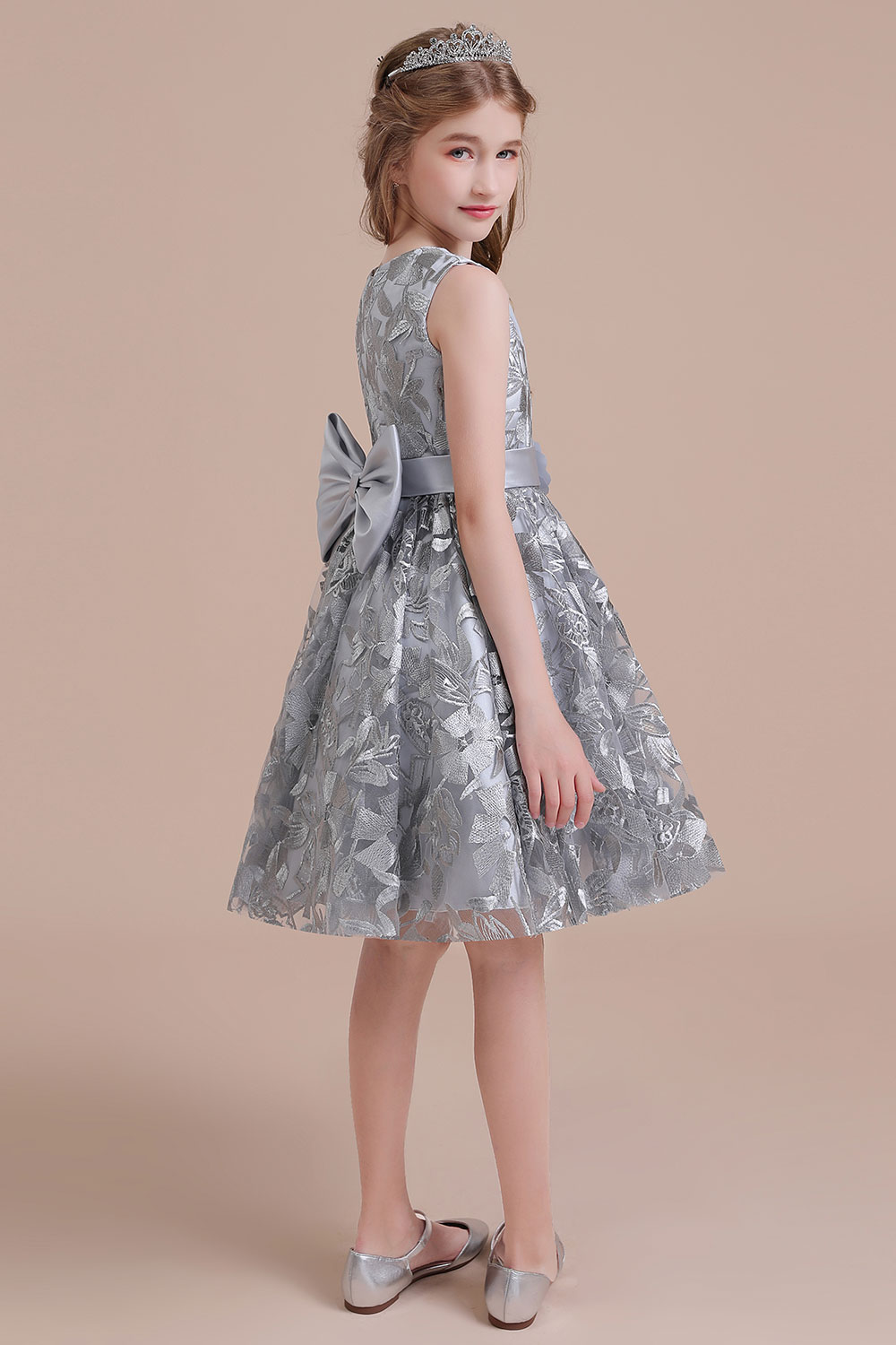 A-line Jewel Neck Sleeveless Knee-length Tulle Flower Girl Dress With Embroidery 8