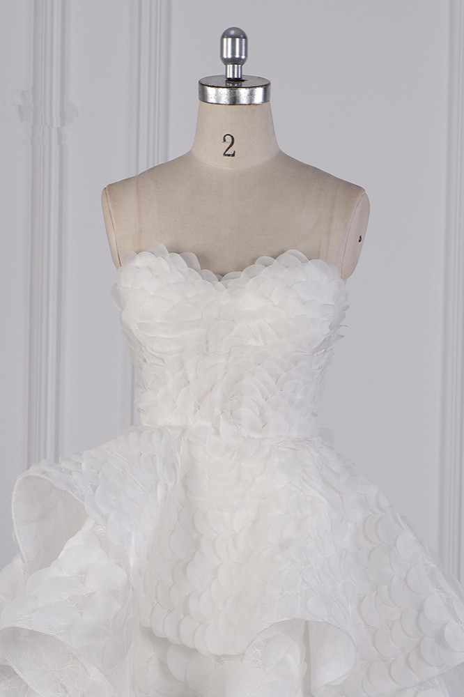 A-line Strapless Sweetheart Neck Sleeveless Hi-Lo Tulle Bridal Dress With Ruffles 4