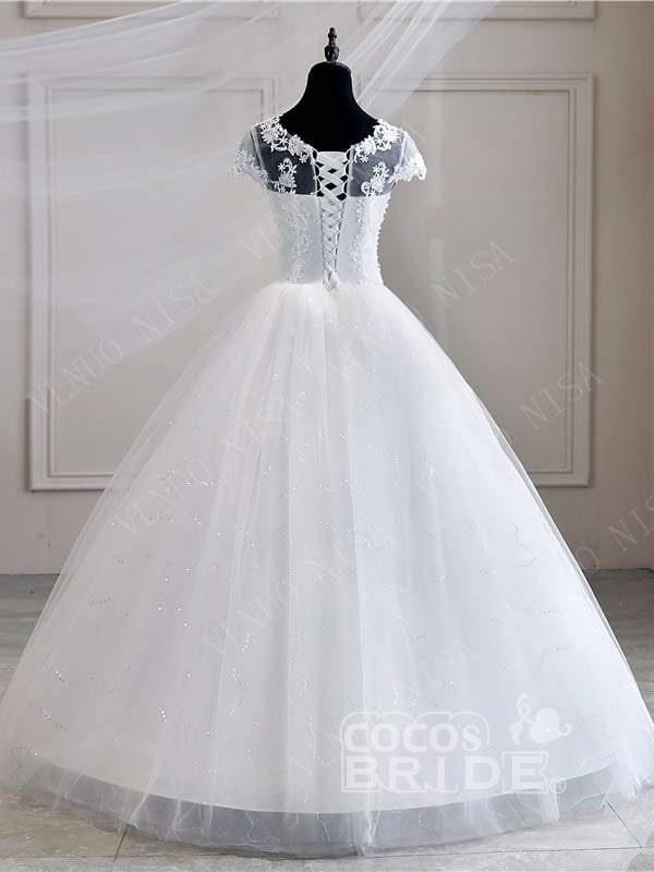 Ball Gown Sweetheart Neck Scoop Neck Floor-length Tulle Bridal Dress With Lace 2