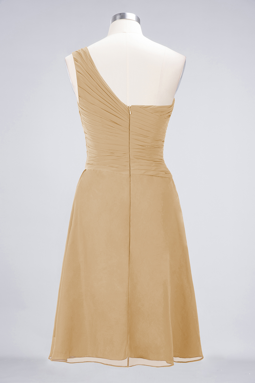 A-line One Shoulder Sweetheart Neck Sleeveless Knee-length 100D Chiffon Bridesmaid Attire With Ruffles 28