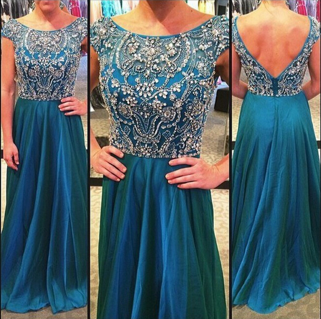 A-line Sleeveless Floor-length Evening Dress With Crystal 3