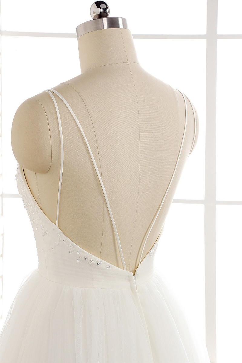 A-line Spaghetti Straps Sleeveless Floor-length Tulle Bridal Dress With Sequins 5