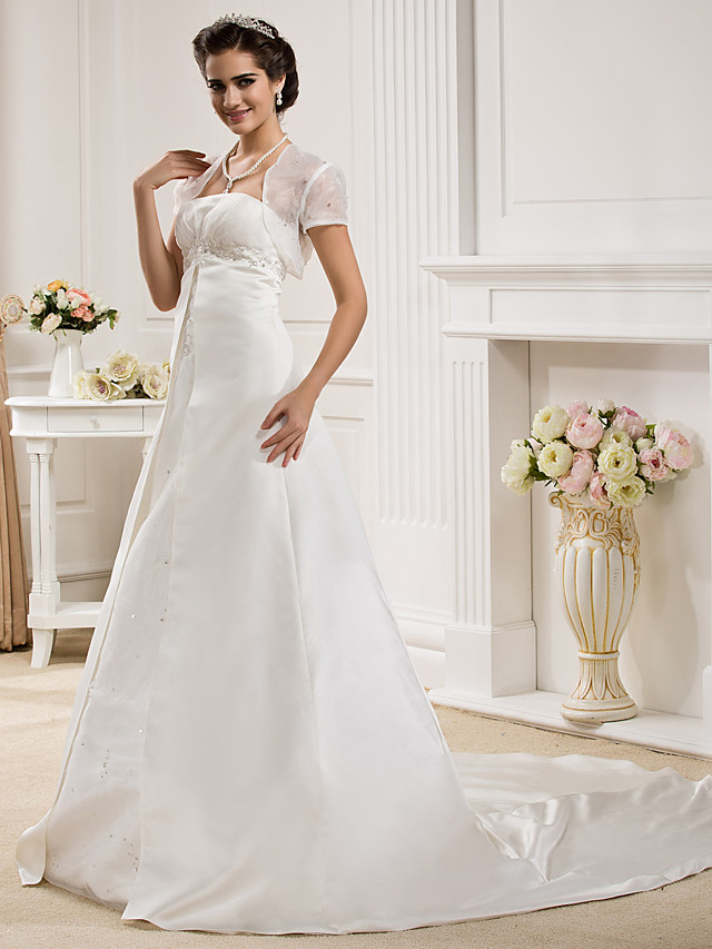 A-line Strapless Sleeveless Court Train Lace Bridal Gown With Lace 3