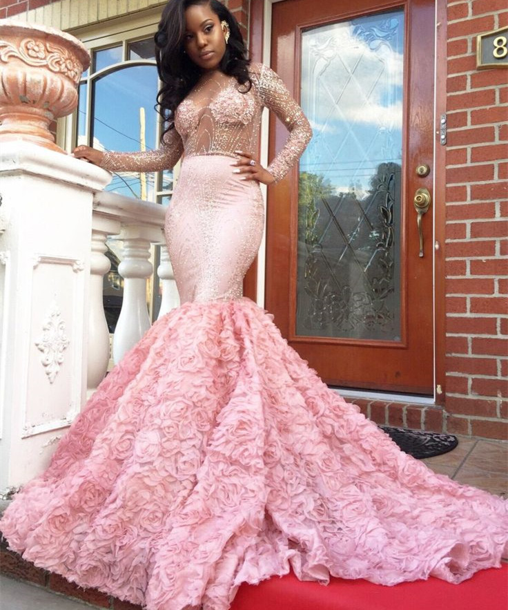 Mermaid Jewel Neck Long Sleeves Court Train Evening Dress With Beading 3