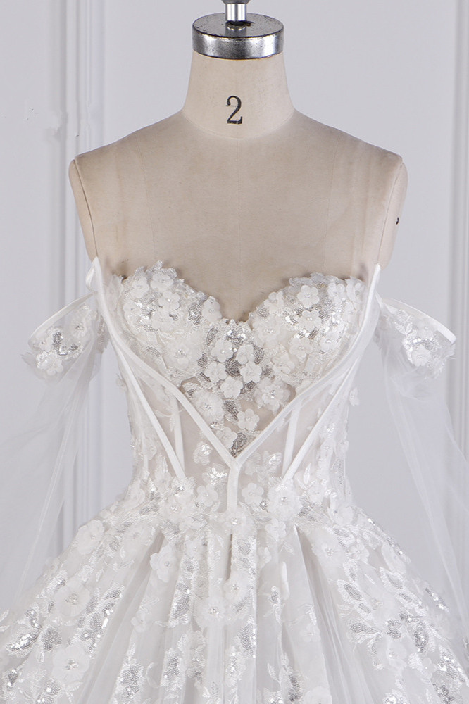 Ball Gown Off-the-shoulder Sweetheart Neck Sleeveless Floor-length Tulle Wedding Gown With Sequins 4