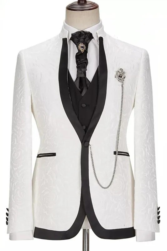 White Jacquard Slim Fit Wedding Suit 1