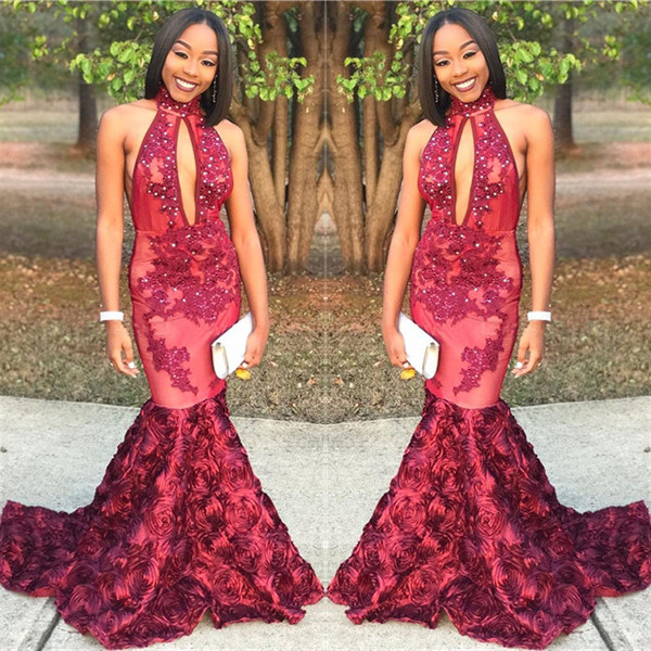 Mermaid High Neck Sleeveless Sweep / Brush Train Formal Dress With Appliques 2