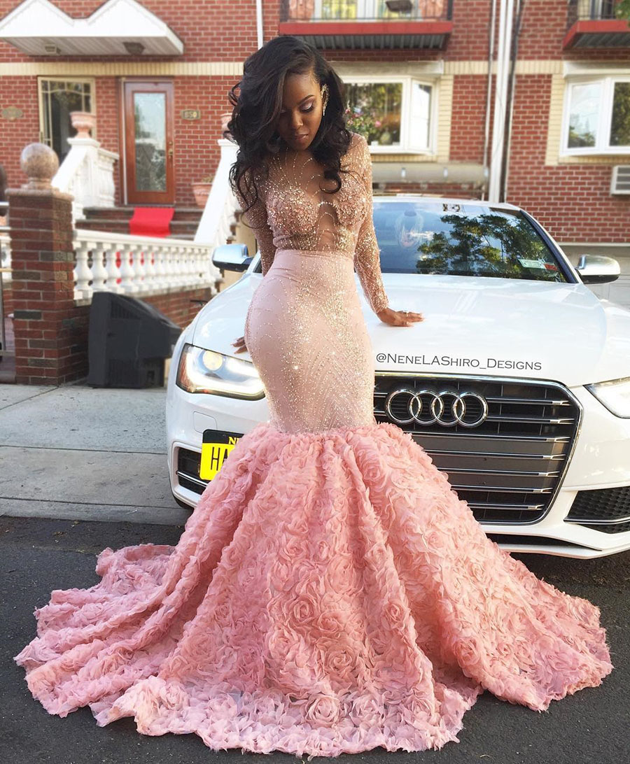 Mermaid Jewel Neck Long Sleeves Court Train Evening Dress With Beading 4