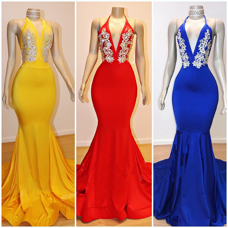 Mermaid V-neck Halter-neck Floor-length Evening Gown With Appliques 2