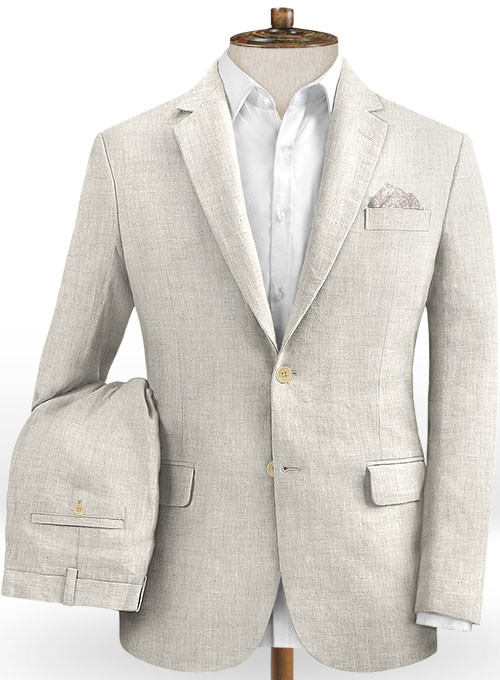 Ivory Linen Wedding Men Suits 2