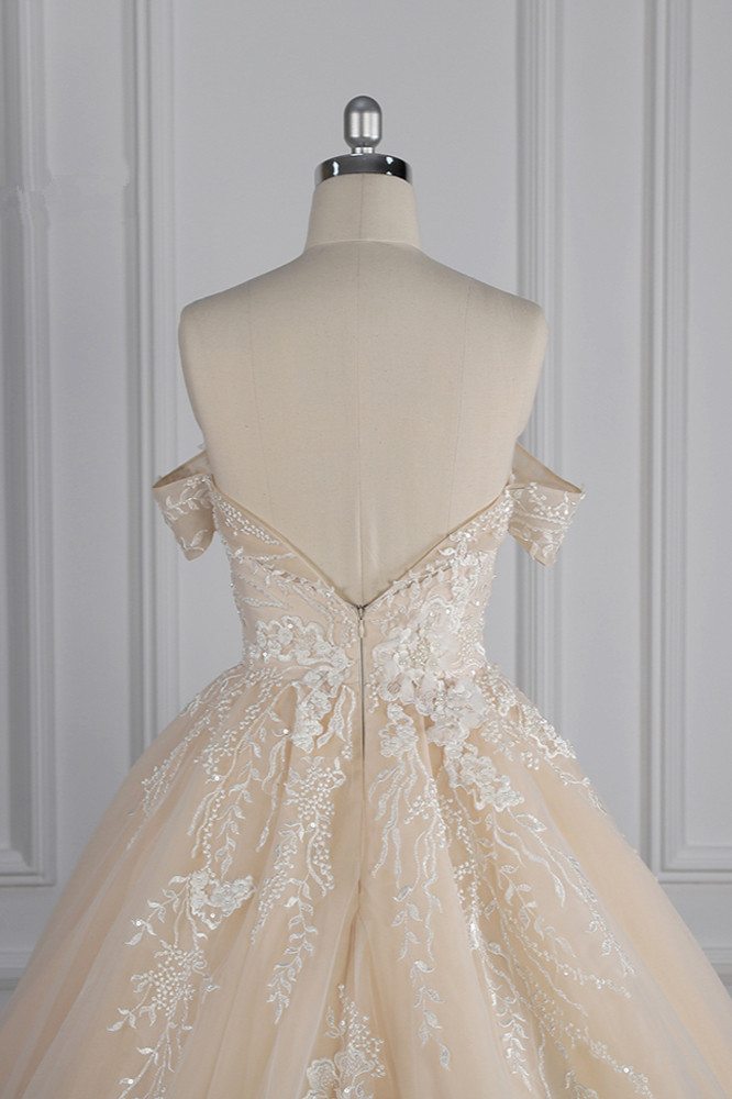 Ball Gown Off-the-shoulder Sweetheart Neck Sleeveless Floor-length Tulle Bridal Dress With Beading 6