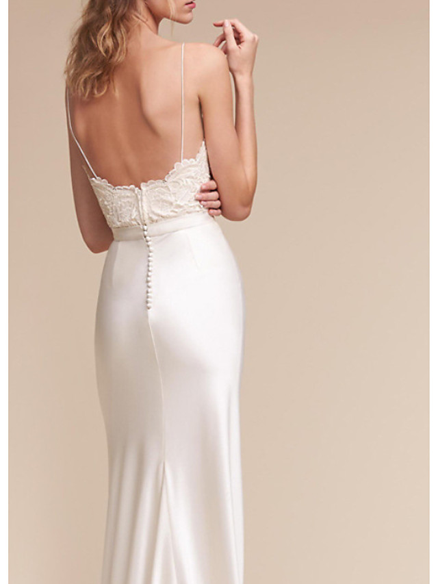 Column V-neck Cap Sleeves Sweep / Brush Train Tulle Bridal Gown With Buttons 2