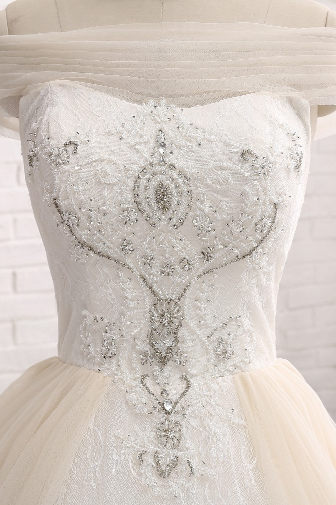 A-line Bateau Neck Floor-length Tulle Bridal Gown With Lace 4