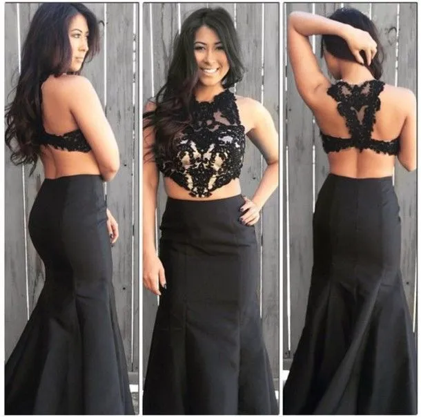 Two Pieces Sleeveless Floor-length Formal Dress With Lace 1