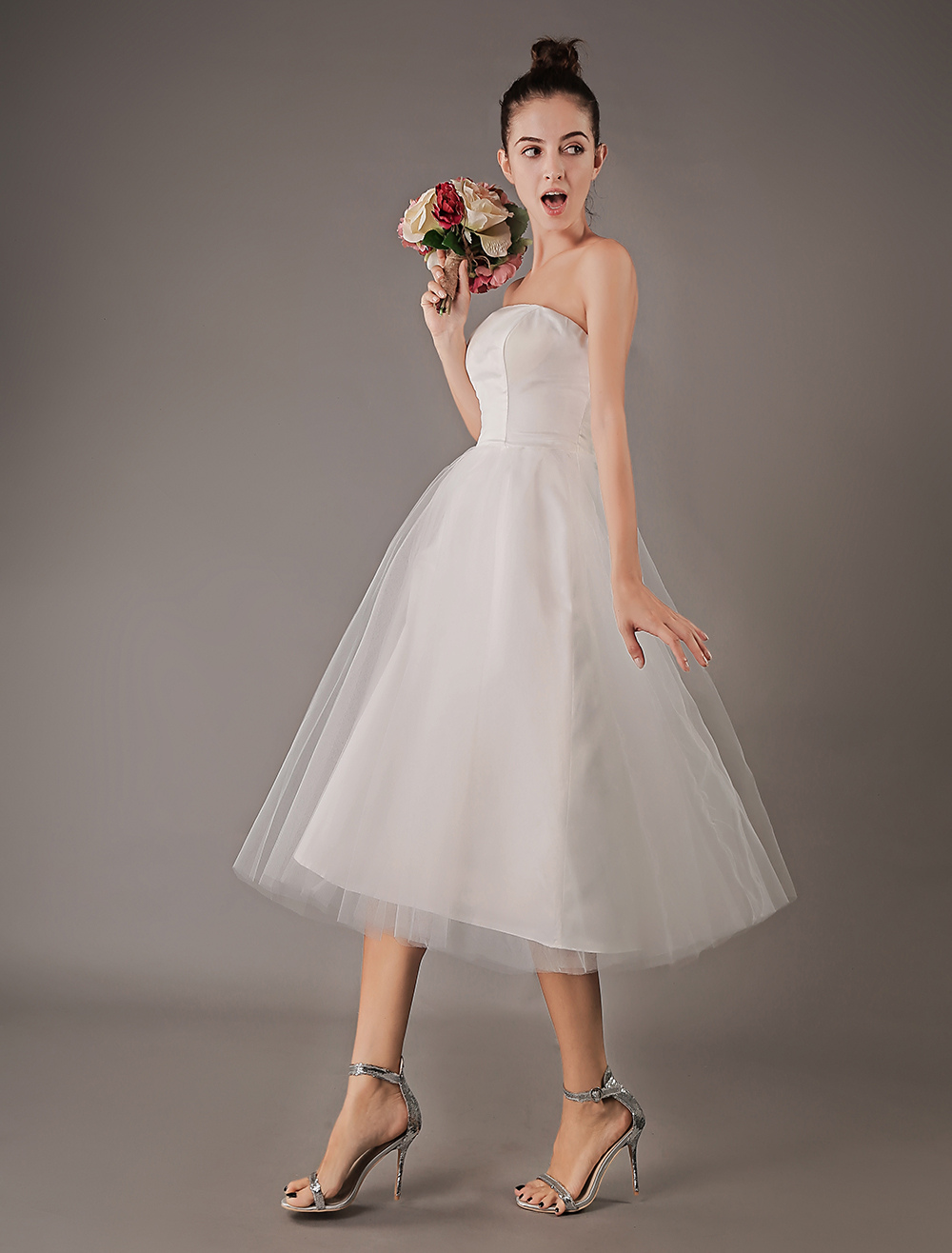 A-line Strapless Sleeveless Mini Bridal Dress 5
