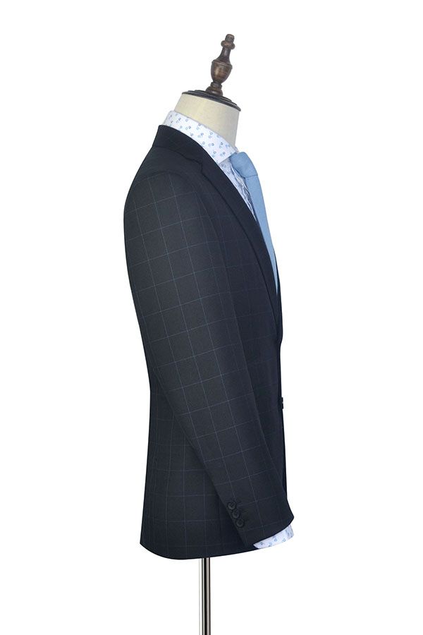 Black Check Pattern Business Suits for Men 4
