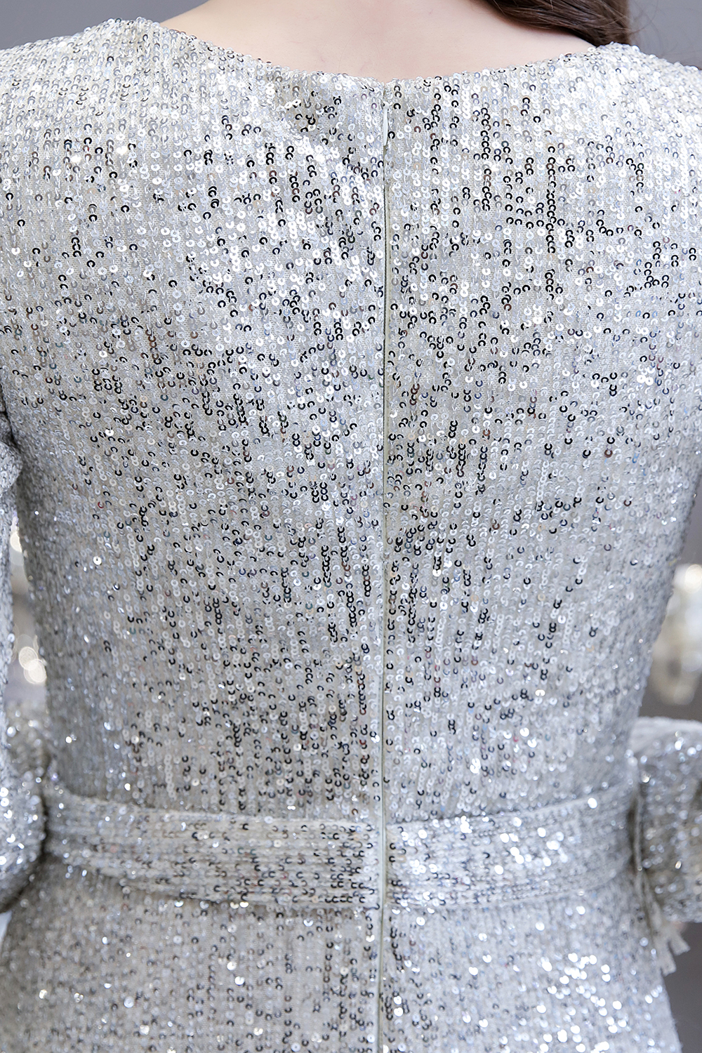 Mermaid V-neck Long Sleeves Sweep / Brush Train Tulle Formal Dress With Sequins 14